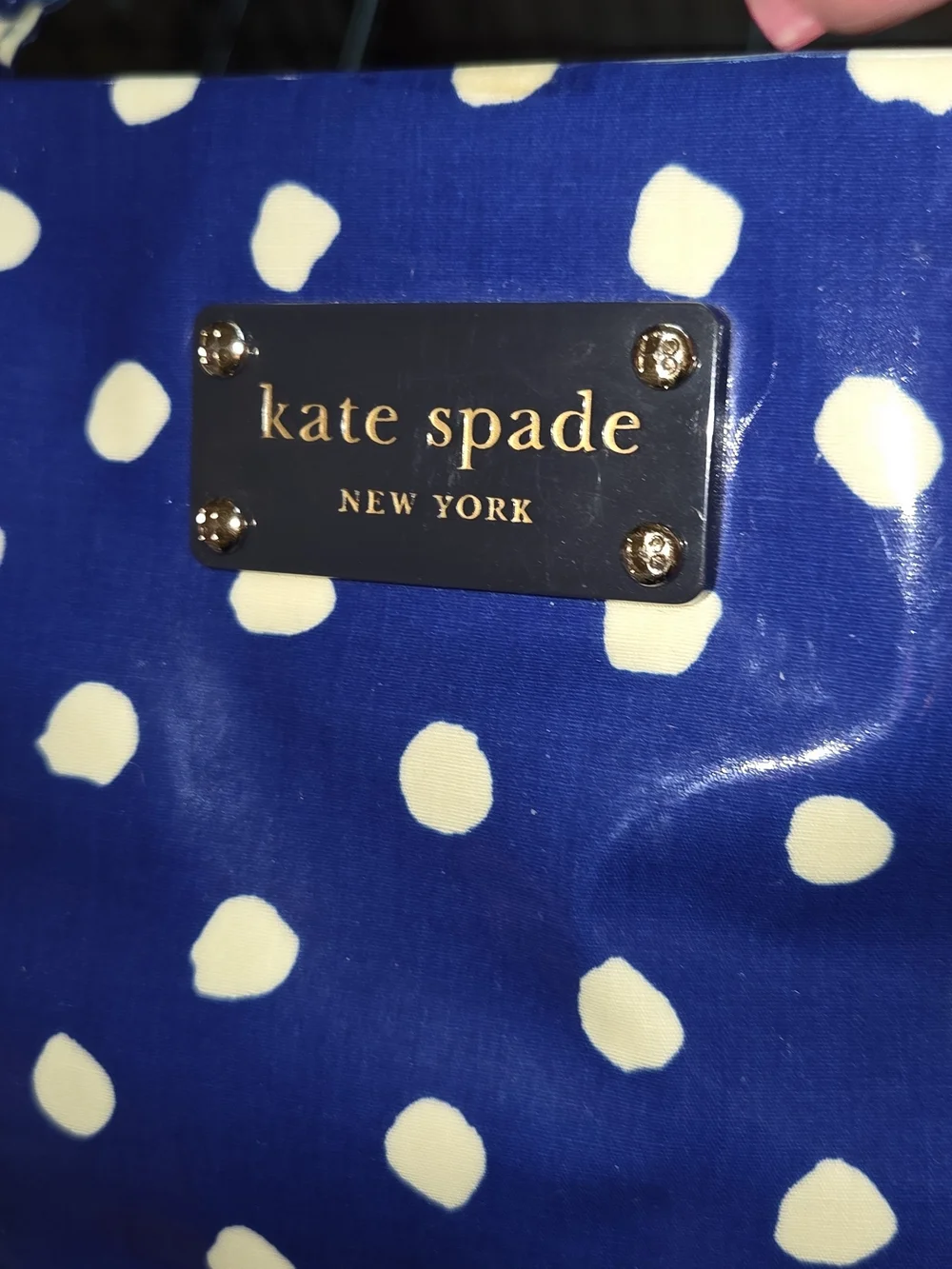 Kate Spade Story Book Lining Blue/White Polka Dot Tote Bag, EUC